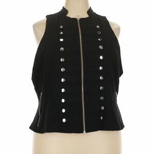 Black Sleeveless Zip-Up Vest with Silver Buttons